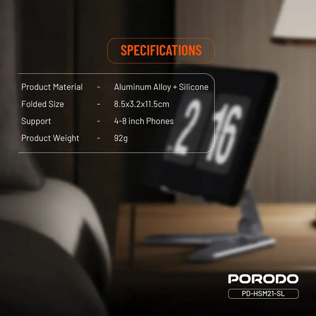 Porodo Aluminum Alloy Mobile Stand (PD-HSM21-SL) Porodo Aluminum Alloy Mobile Stand (PD-HSM21-SL)